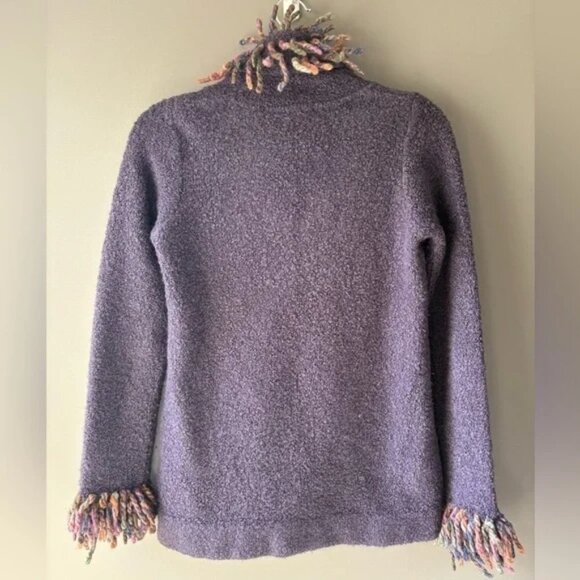 Free People Womens Cardigan Ruffle Fringe Size M Hook & Eye Purple Fringe, wool - Picture 2 of 7